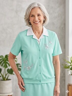 Bon Worth Mint Green Top with White Trim